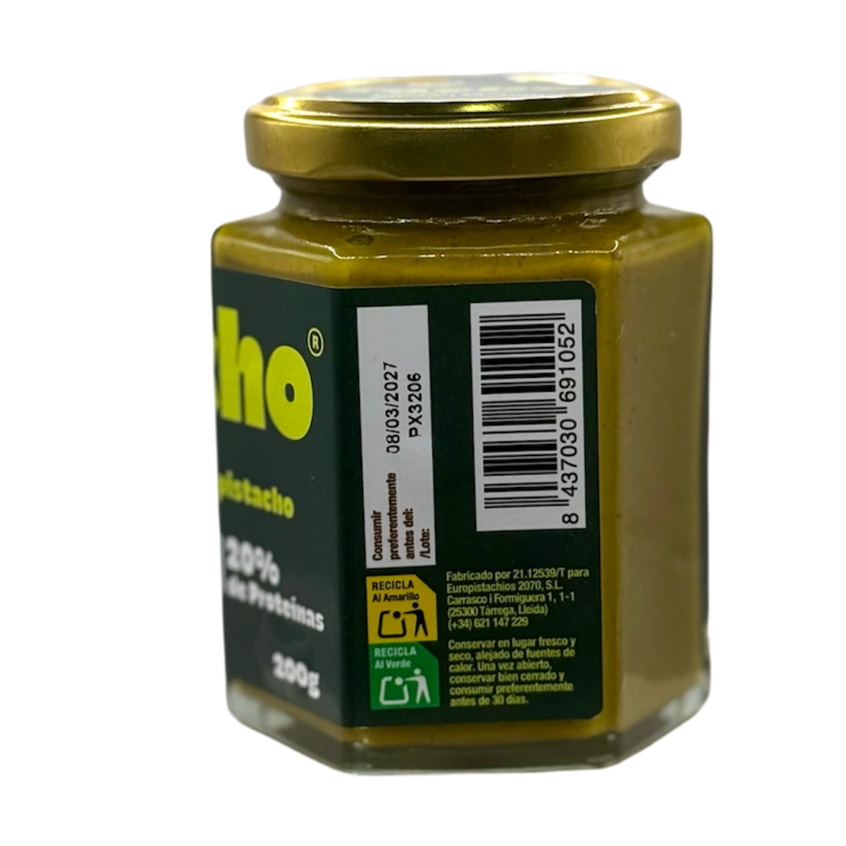 Tarro de crema de pistacho 100% Tacho visto de lado