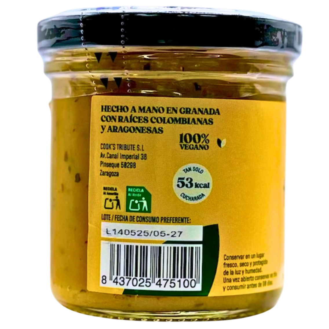 Part posterior de Frutanesa de mango amb codi de barres i dades de conservació