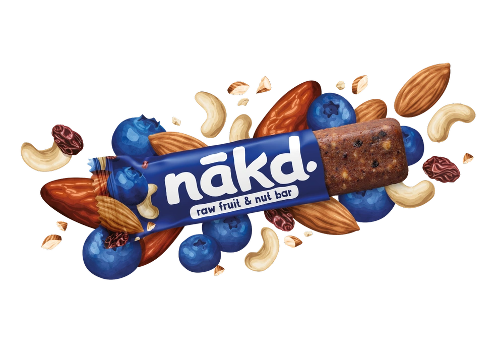 Barrita Nakd Blueberry Muffin con dátiles, anacardos, almendras y arándanos