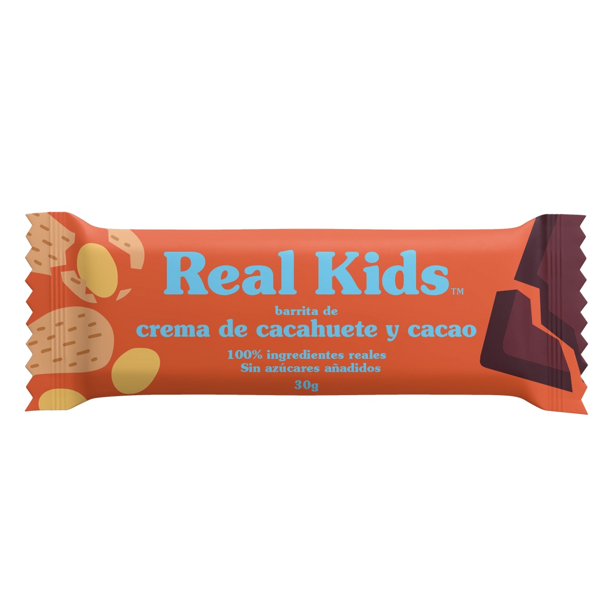Barreta de crema de cacauet i cacau Real Kids 30 g sense sucres afegits