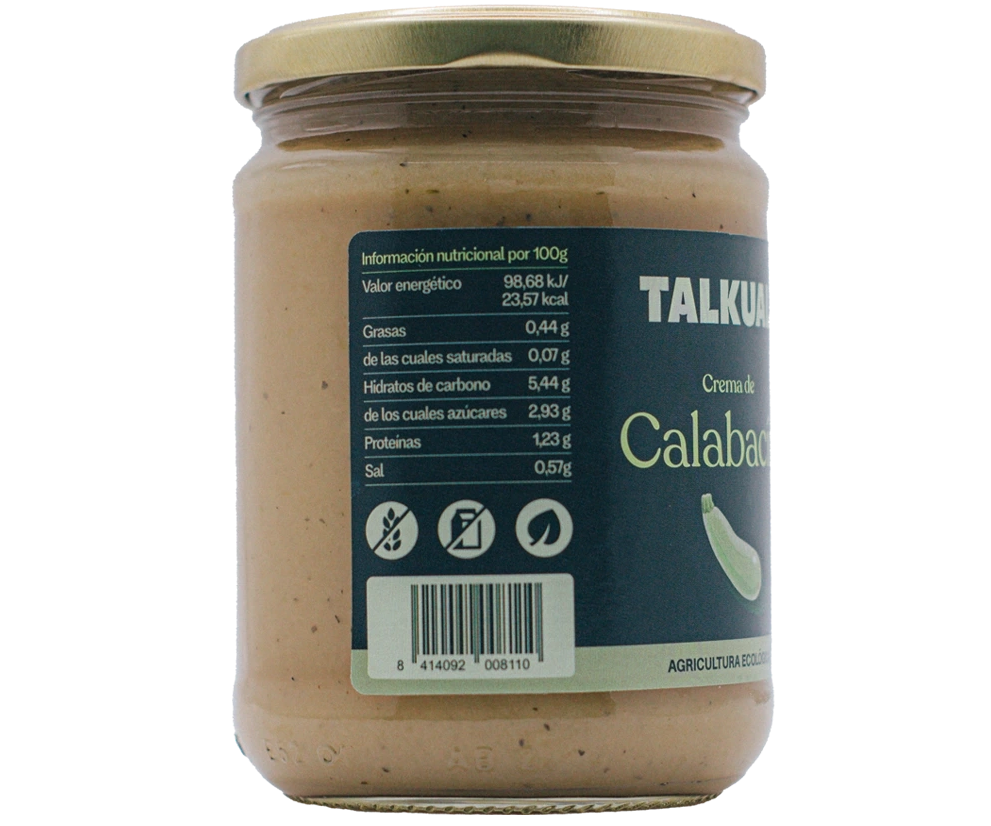 Crema de carbassó eco TALKUAL 440 g etiqueta taula nutricional