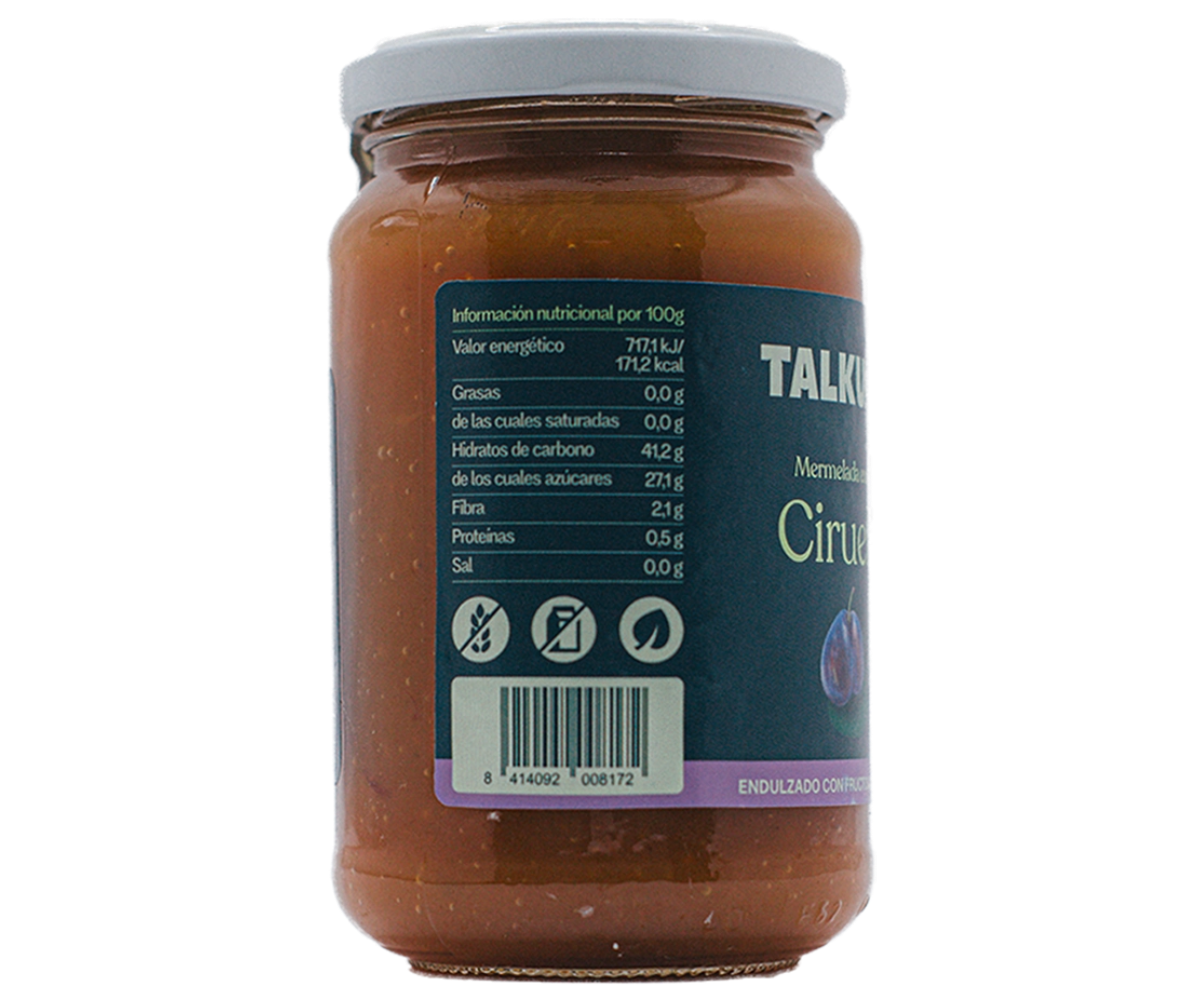 Etiqueta nutricional de la melmelada extra de pruna TALKUAL amb codi de barres