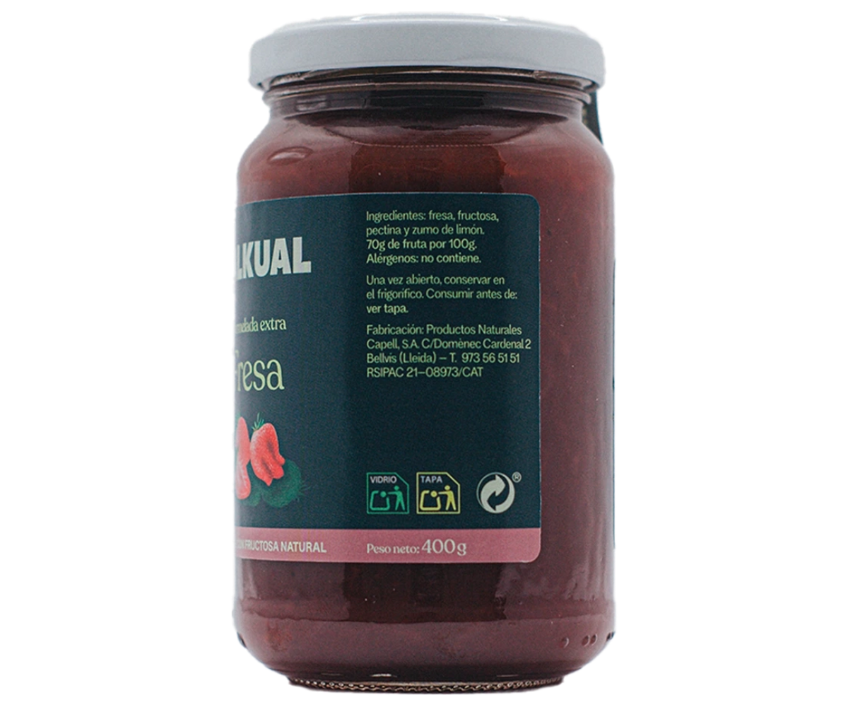 Etiqueta d'ingredients de la melmelada extra de maduixa TALKUAL