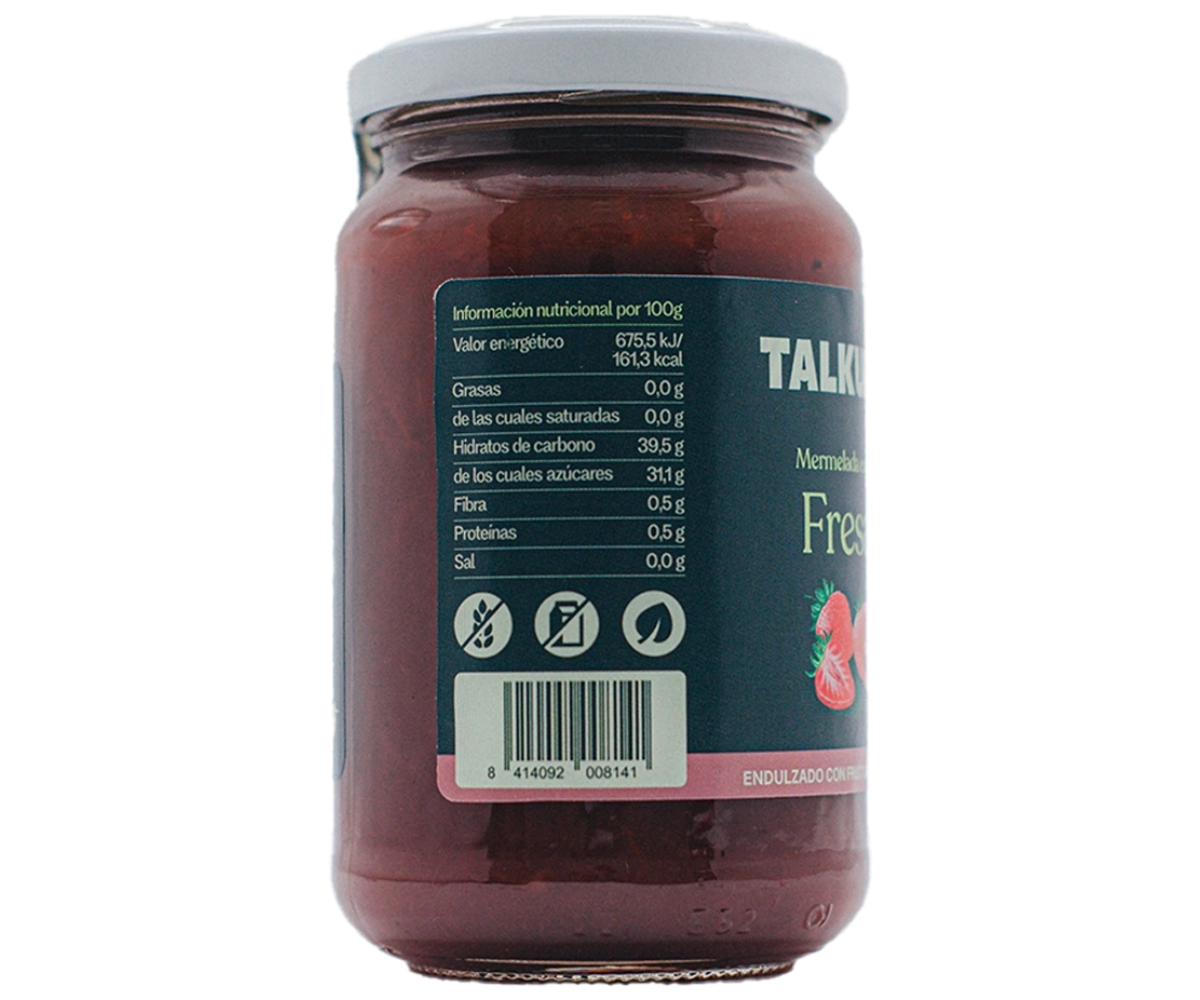 Etiqueta nutricional de la melmelada extra de maduixa TALKUAL amb codi de barres