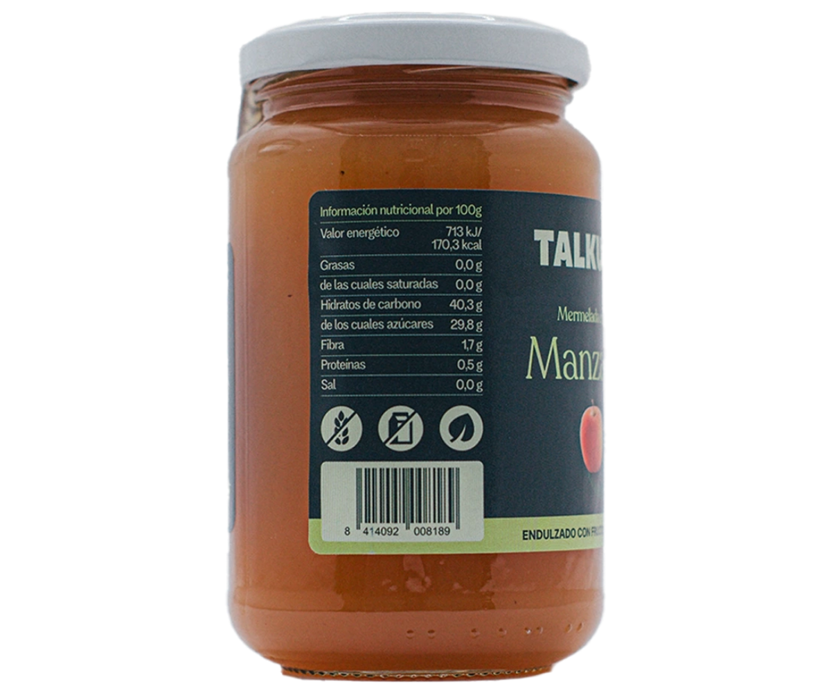 Etiqueta nutricional de la melmelada extra de poma TALKUAL amb codi de barres