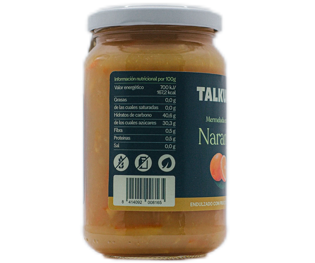 Etiqueta nutricional de la melmelada extra de taronja TALKUAL amb codi de barres