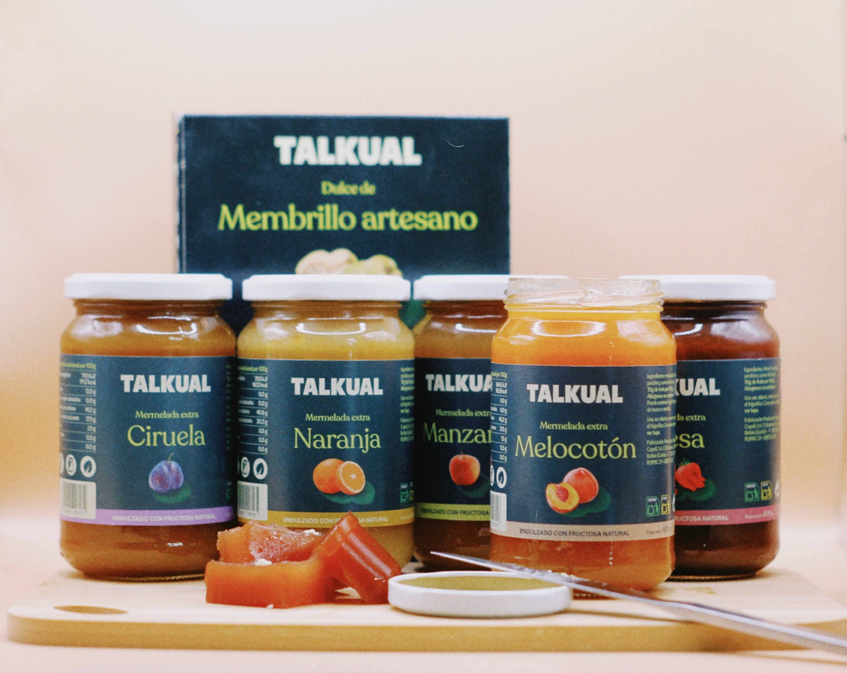 Pots de melmelades TALKUAL 5 sabors pruna taronja poma préssec i maduixa