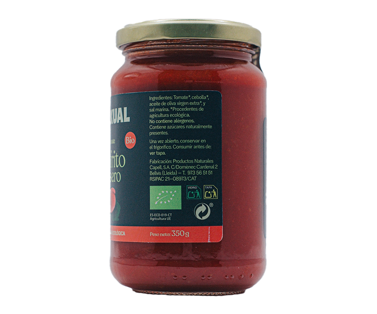 Etiqueta de ingredientes del tomate sofrito ecológico TALKUAL de 350 g