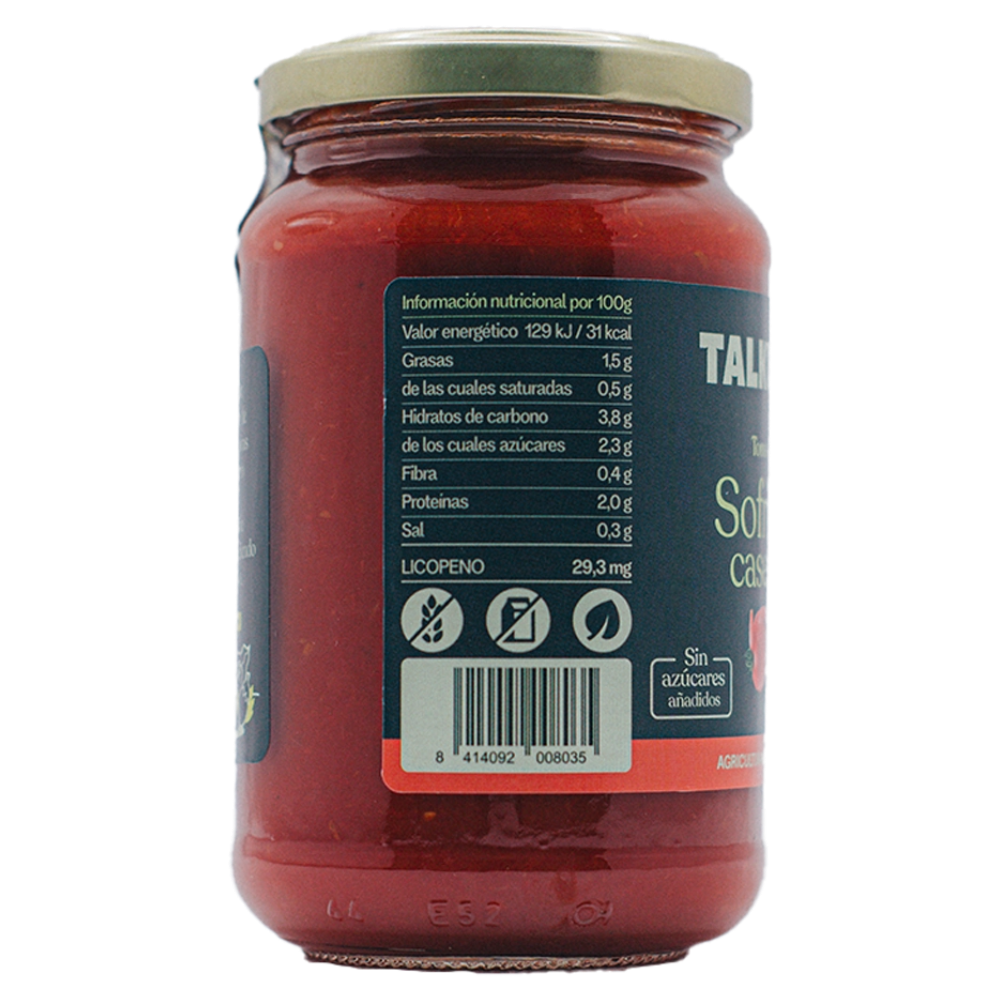 Etiqueta nutricional del sofregit de tomàquet ecològic TALKUAL de 350 g amb codi de barres
