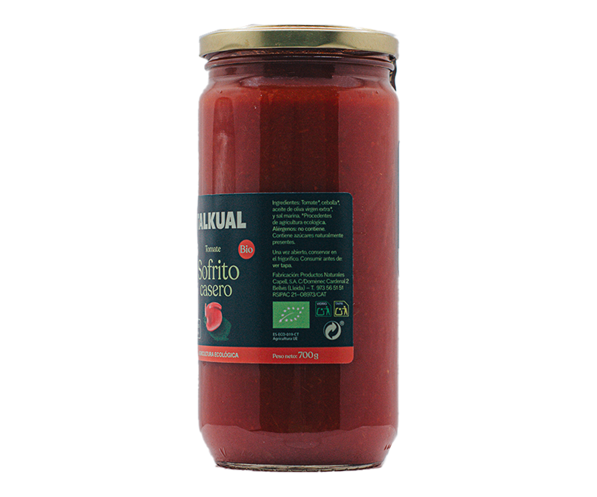 Etiqueta de ingredientes del tomate sofrito ecológico TALKUAL de 700 g
