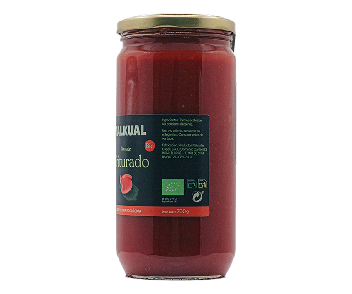 Etiqueta d'ingredients del tomàquet triturat ecològic TALKUAL de 700 g
