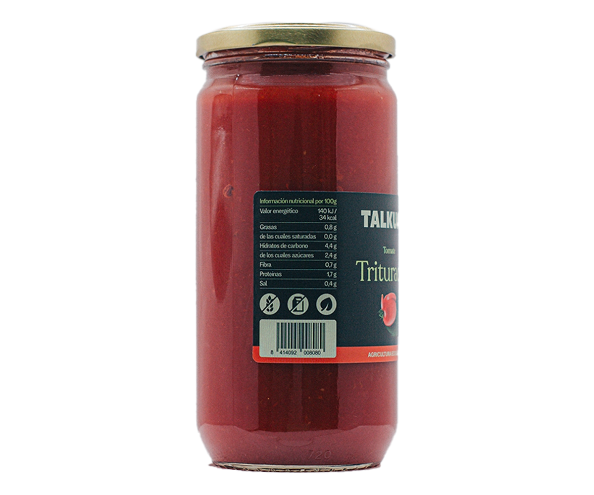 Etiqueta nutricional del tomàquet triturat ecològic TALKUAL de 700 g amb codi de barres